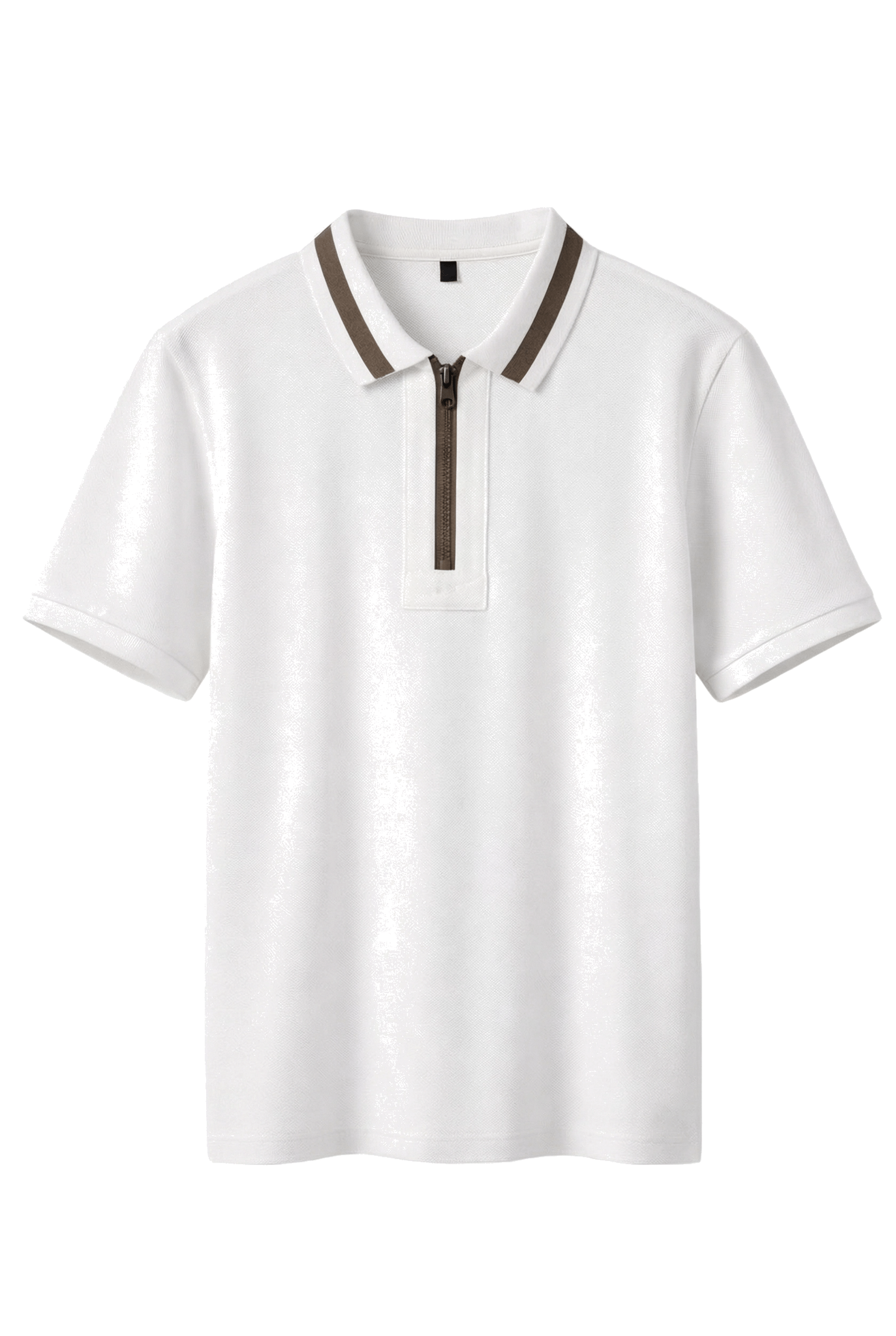 001-CottonWhite-BrownStripeFRONT_rescaled Vallière Zip Polo - Image 1